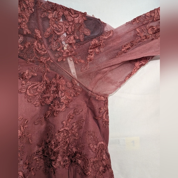 AZAZIE HAYEKA-Line Lace Chiffon Floor-Length Dress Desert Rose Bridesmaid gown - Picture 15 of 16